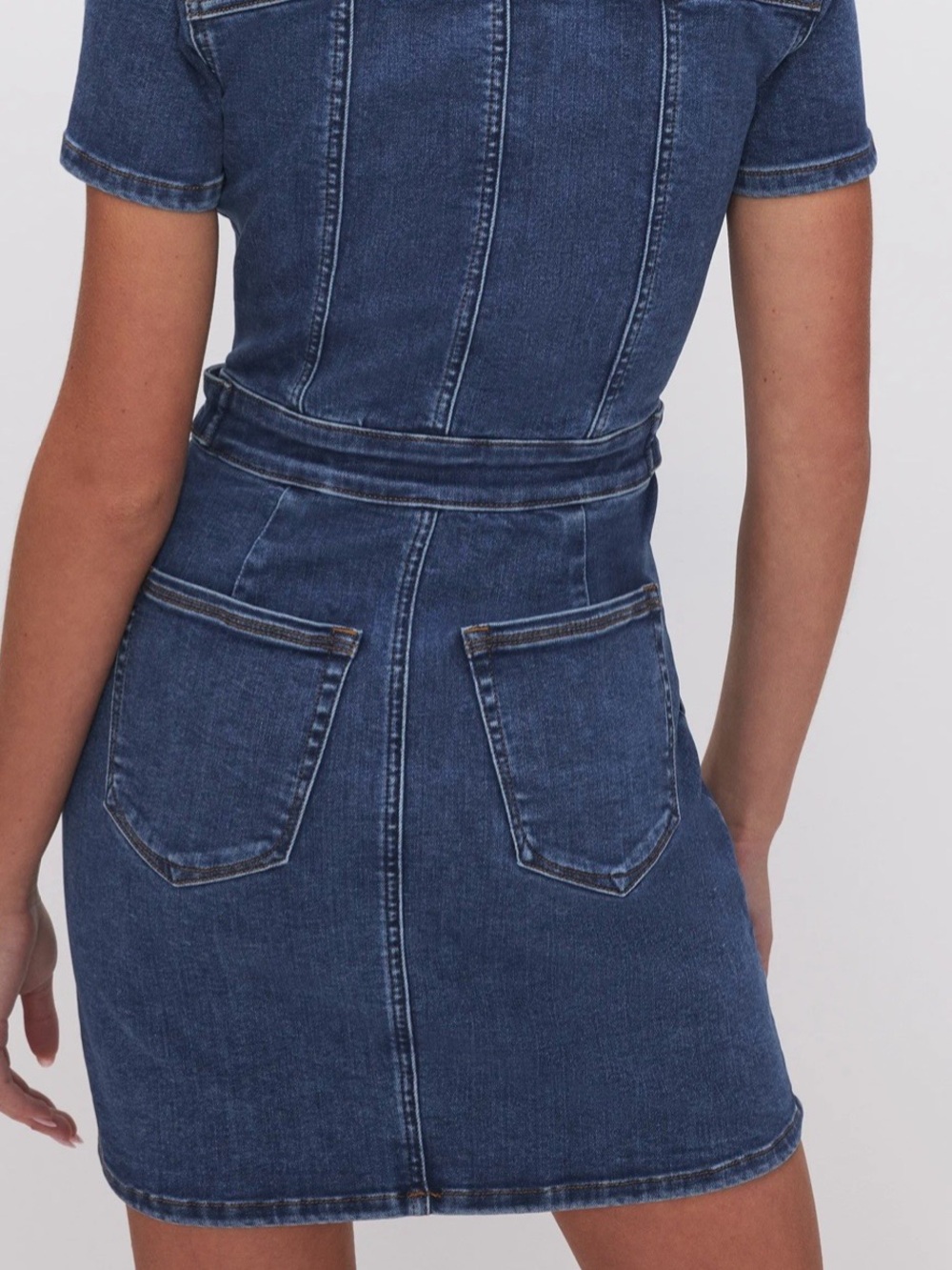 Good American Dark Blue Denim Short-Sleeve Zip Dress - Picture 10 of 11